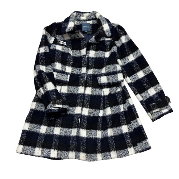 Modcloth Women's Ladylike Lately Collared Coat SZ L Plaid Black White Cozycore - Picture 2 of 7